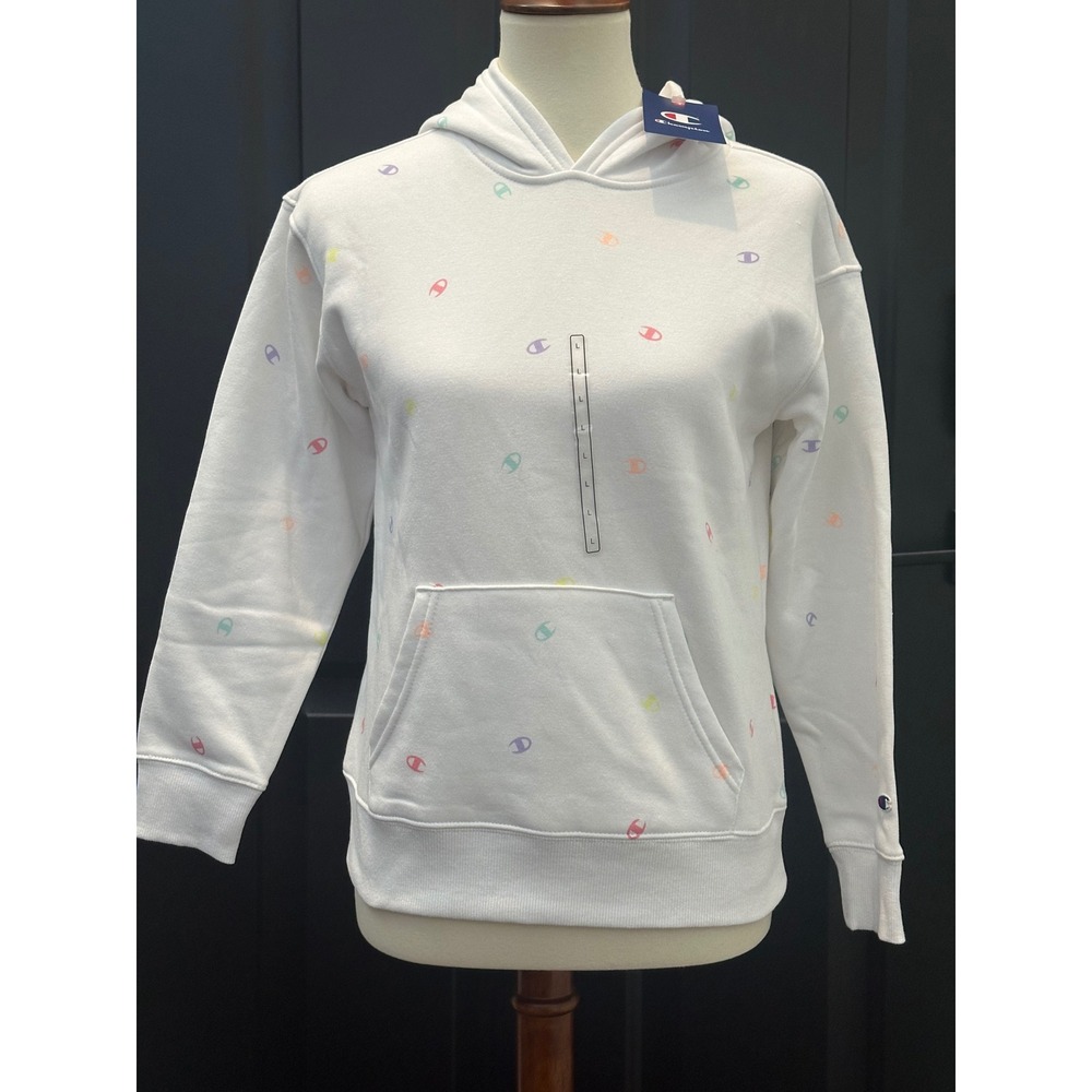 Champion Girls White Rainbow  Fleece Hoodie Sweatshirt Large L